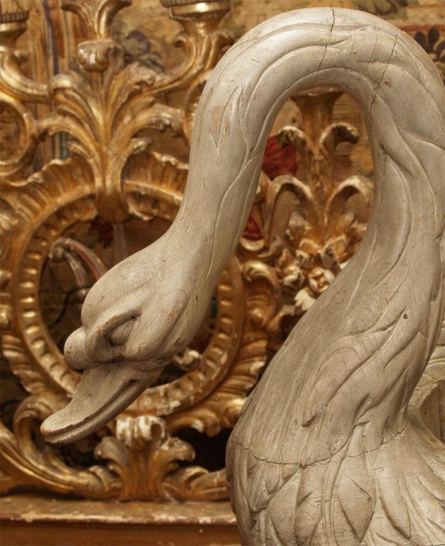 MONUMENTAL CARVED WOOD SWAN JARDINERE