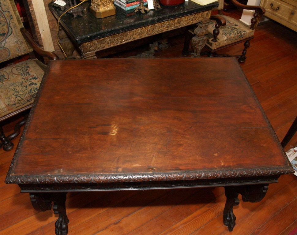 19th Century Italian Carved Walnut Center Table For Sale