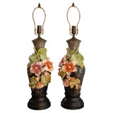 Pair of French Majolica Lamps