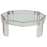 Octagonal Lucite Coffee Table w/ Glass Top