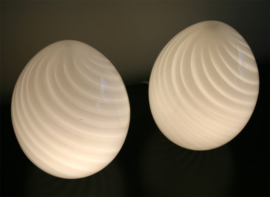 Pair of White Murano Egg Lamps 3