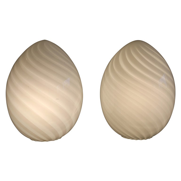Pair of White Murano Egg Lamps