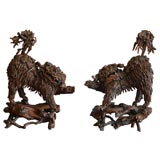 Antique Pair of rare 18th century Chinese elm root wood Fu Dogs