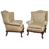 Pair of English wing back club chairs