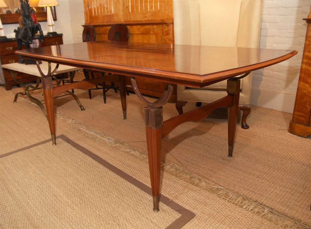 1950'S Italian Walnut and Brass Mounted Library or Dining Table