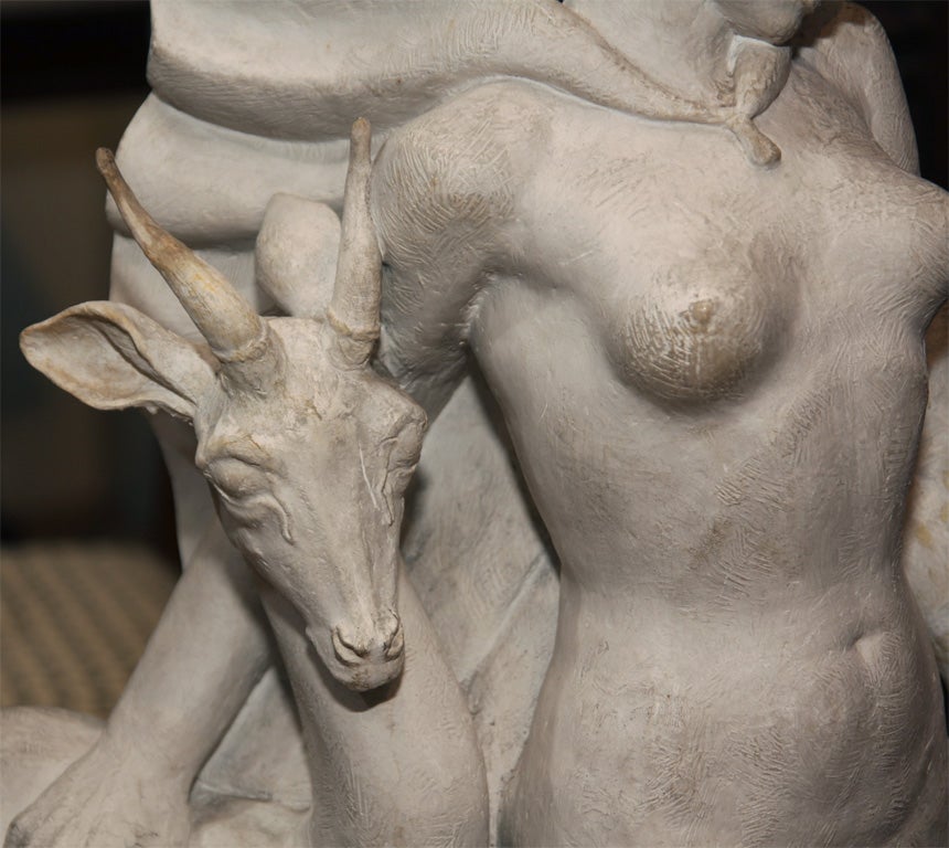 20th Century Art Deco Plaster Sculpture of Diana the Huntress and Gazelle