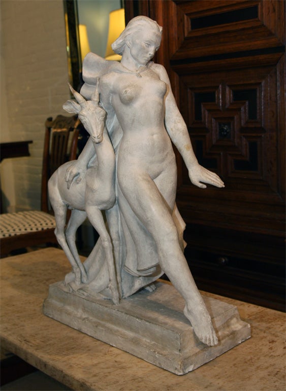 Art Deco Plaster Sculpture of Diana the Huntress and Gazelle 3