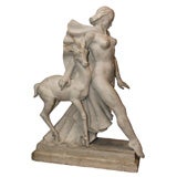 Art Deco Plaster Sculpture of Diana the Huntress and Gazelle
