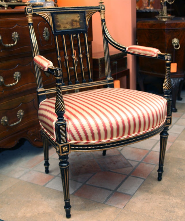 Pair of Regency Painted Tablet Arm Chairs, ca 1805