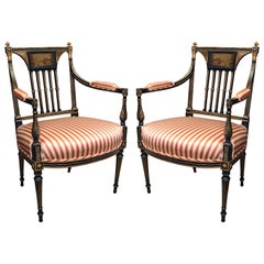 Pair of Regency Painted Tablet Arm Chairs, ca 1805