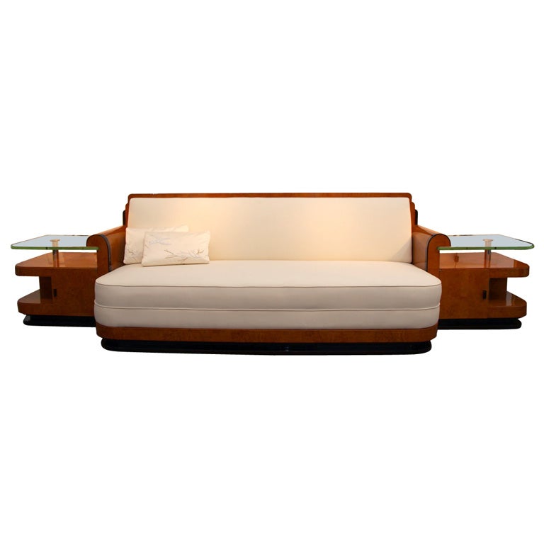 Art Deco Sofa with Built-in Side Tables by Jules Cayette