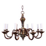 Antique Nickel and brass eight light chandelier.