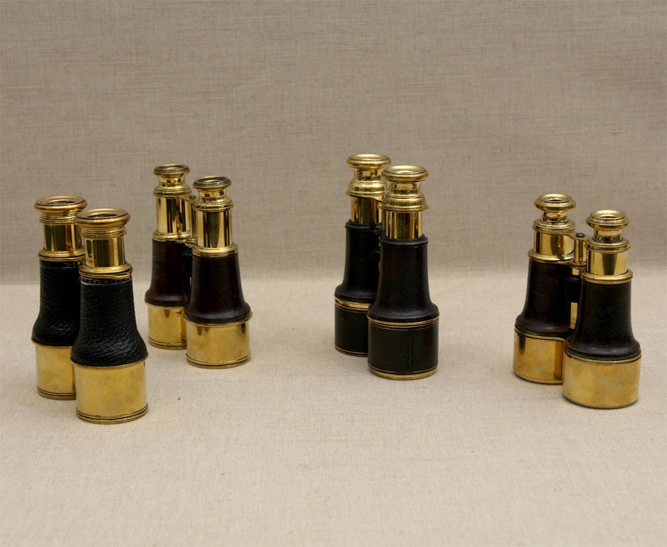 Collection of 4 Pairs Vintage Leather & Brass Binoculars