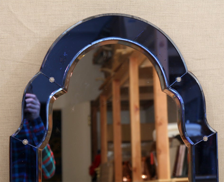 Art Deco Blue Glass Mirror, England, c. 1930 4