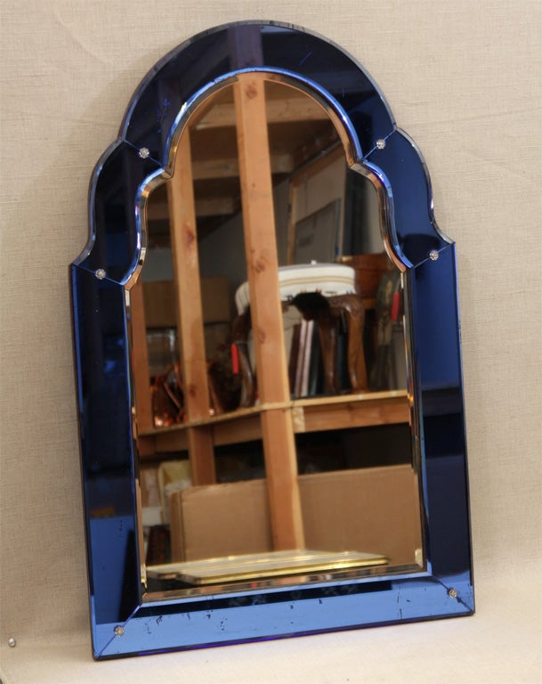 Art Deco Blue Glass Mirror, England, c. 1930 5