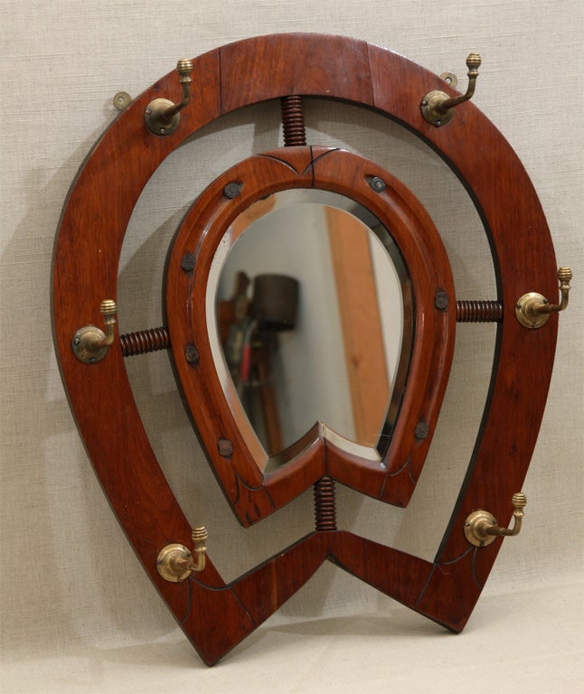Horseshoe Hall Mirror and Coat/Hat Rack, England, 19th Century