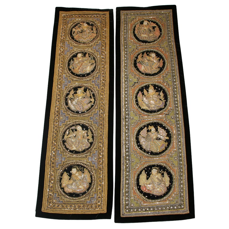 Pair of Tibetian Tapestries For Sale