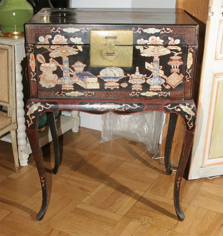 French An Antique Chinese Style Lacquer  Cabinet Desk