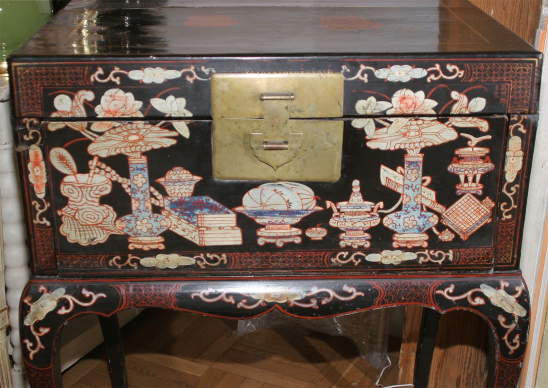 Wood An Antique Chinese Style Lacquer  Cabinet Desk