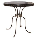 An Antique Spanish Wrought Iron Side Table with a Leather Top
