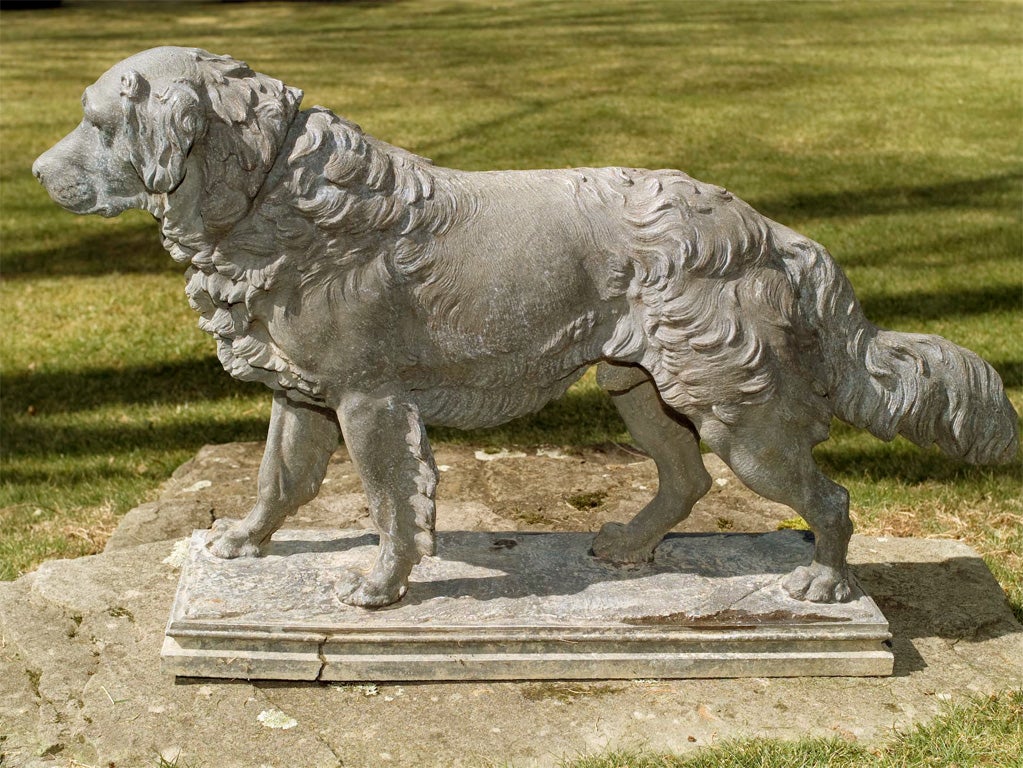 An exceptional and rare cast-zinc dog by the Geiss foundry of Berlin, standing on integral rectangular base, marked 