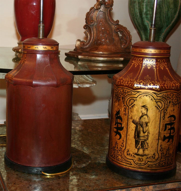A Pair of English Tole Tea Canister Lamps 4