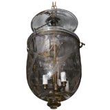 Antique glass belljar lantern with etchings and glass knob