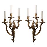 pair of 3 armed bronze sconces