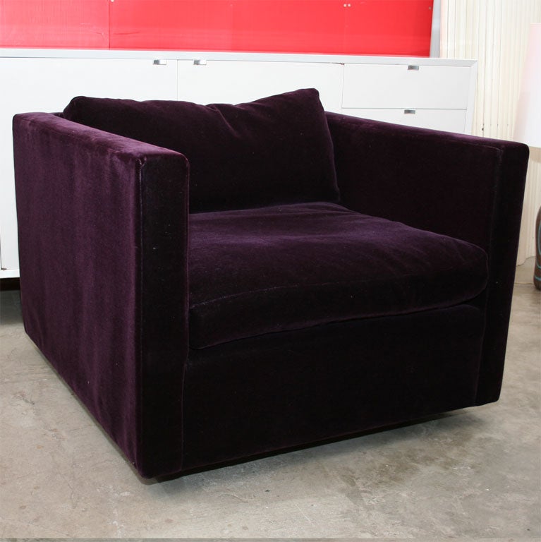 Pair of Charles Pfister lounge chairs, mfg. Knoll in the original purple mohair uphostery.