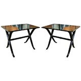 Pair of Mirrored Ebonized Tables