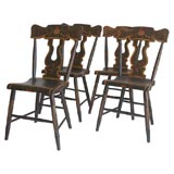 19THC SET OF FOUR ORIGINAL PAINTED BROWN CHAIRS WITH FRUIT DECOR