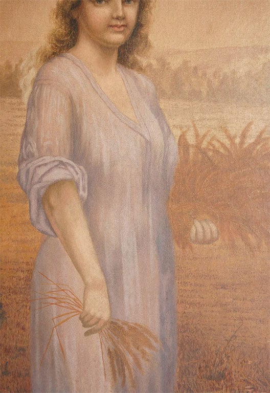 EARLY AND RARE PAINTING OF RUTH HOLDING WHEAT IN A WHEAT FIELD 1