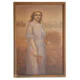 Used EARLY AND RARE PAINTING OF RUTH HOLDING WHEAT IN A WHEAT FIELD