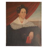 EARLY 19THC AMERICAN SCHOOL PORTRAIT OF N.E.WOMAN HOLDING A BOOK