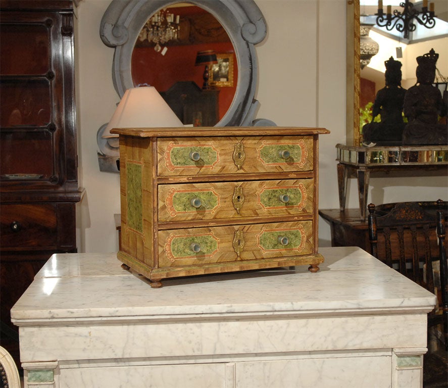 19th century Continental European painted miniature chest. Probably from Germany.