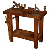 Antique Child's oak work bench and tools