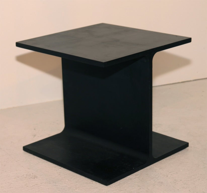 Steel I-beam side table designed by Ward Bennett for Brickel, produced c. 1980.<br />
Chic, nicely-proportioned object that can provide an interesting accent in many<br />
decorative schemes, but do not try lifting without your Wheaties.