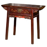 Antique 19th C. Jiangxi Painted Table w/ Butterfly Handle & Gilt Details