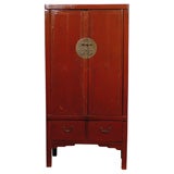 19th Century Qing Dynasty Red Painted Square Cabinet