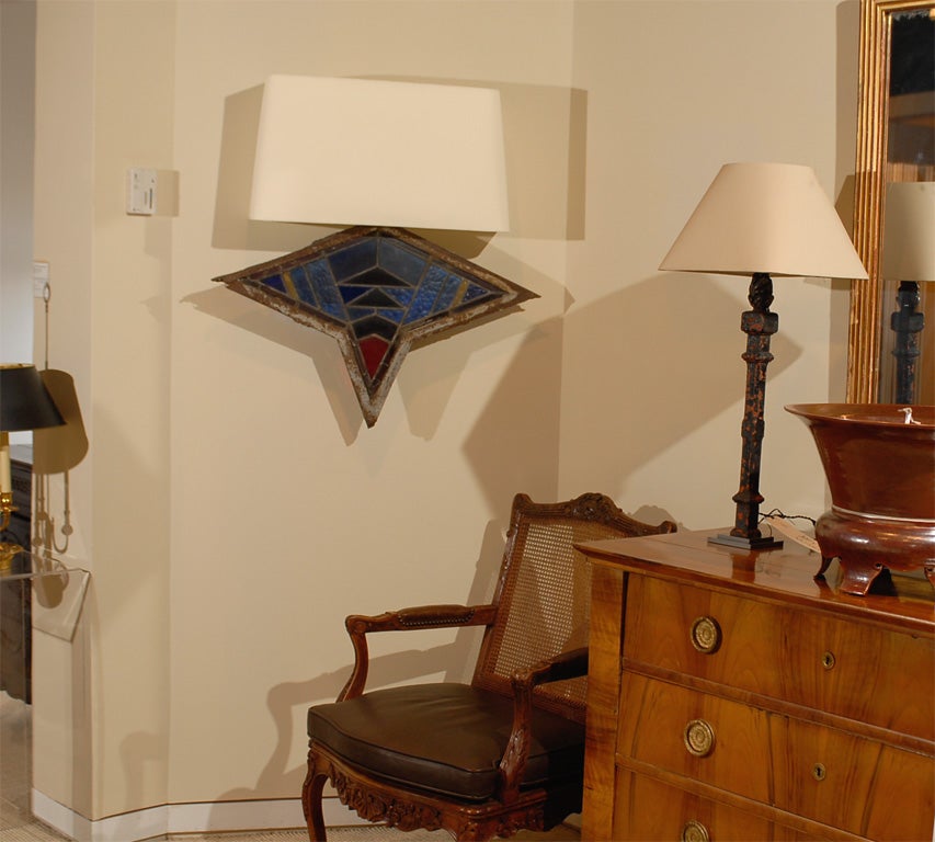 Pair of Stained Glass Geometric  Windows made into Sconces