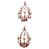 Pair of gilt bronze and crystal sconces