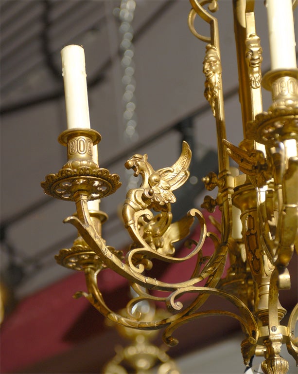 Gilt bronze chandelier featuring dragons