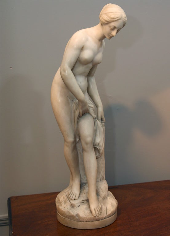 19th Century Sculpture in alabaster representing a bathing nymph