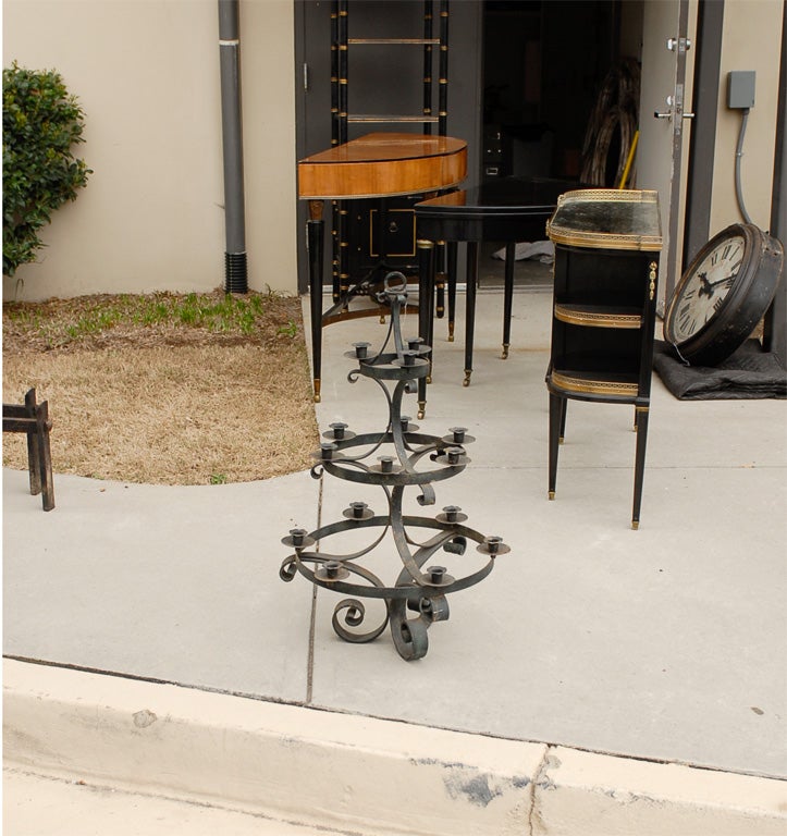 20thC 3-TIERED IRON CANDELABRA
