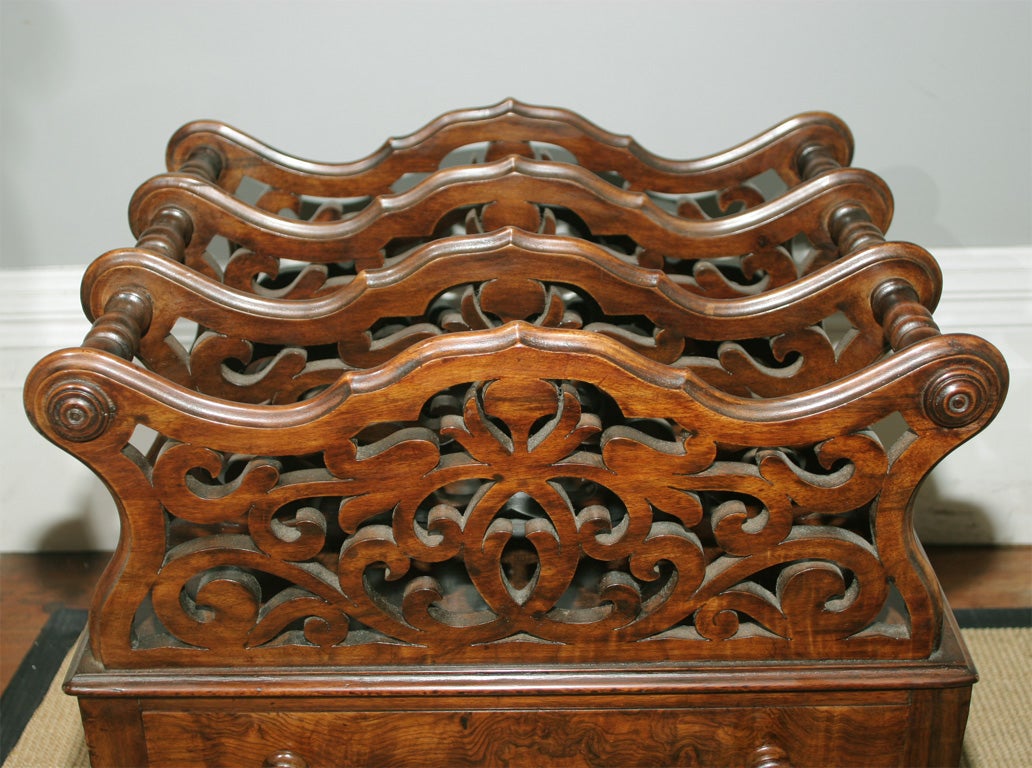 Victorian Period Carved Burl and Figured Walnut Canterbury, circa 1870 In Excellent Condition For Sale In New York, NY