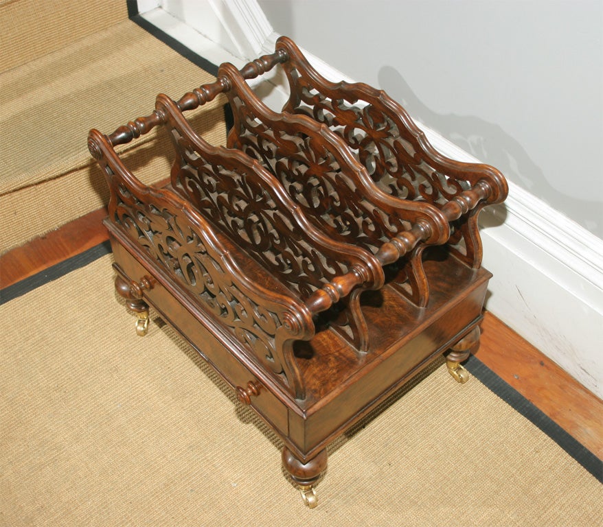 19th Century Victorian Period Carved Burl and Figured Walnut Canterbury, circa 1870 For Sale