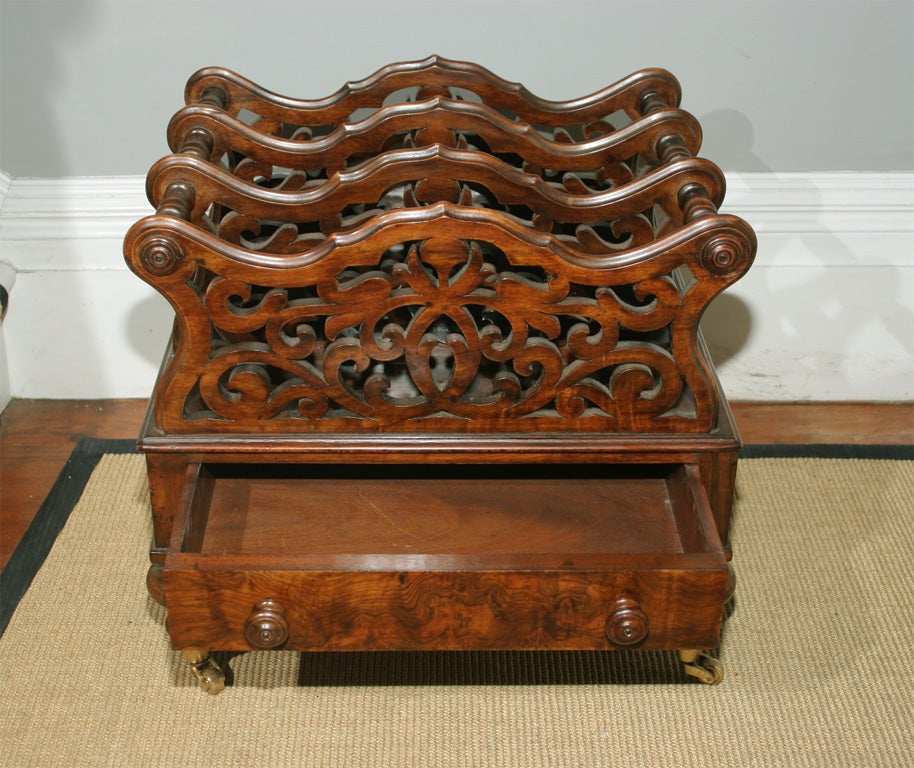 Victorian Period Carved Burl and Figured Walnut Canterbury, circa 1870 For Sale 1