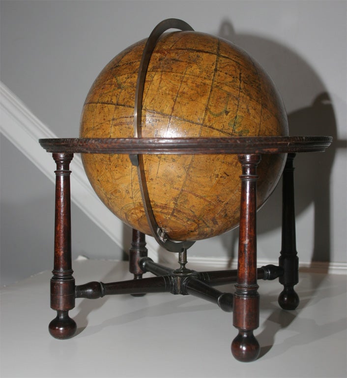 Carved Matched Pair of Antique Globes by Newton, Son & Berry. English, Circa 1834 For Sale