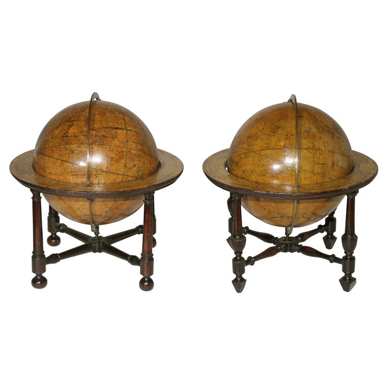 Matched Pair of Antique Globes by Newton, Son & Berry. English, Circa 1834 For Sale