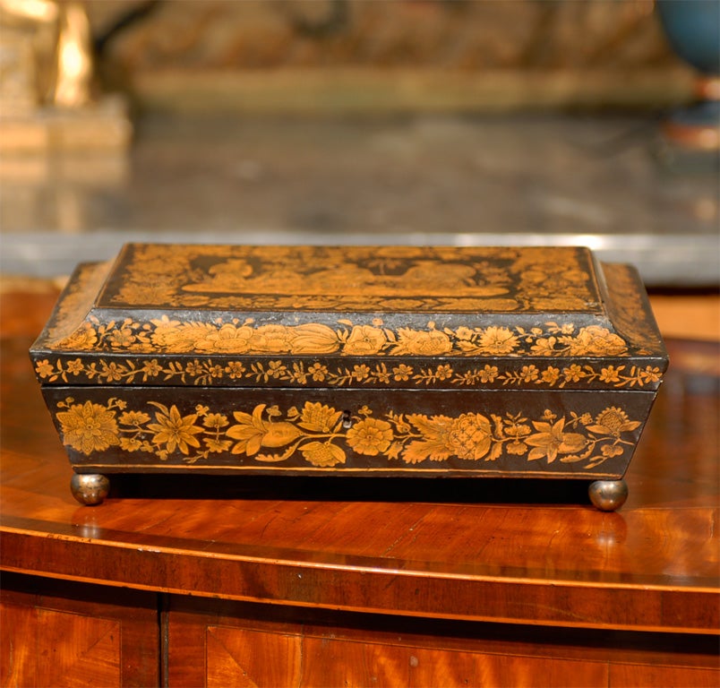 19th Century Regeny Penwork Sewing Box with Chinoiserie Decoration ca. 1810